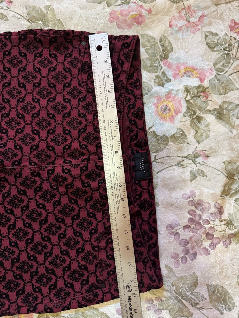 Celebrity Pink 15/32 Burnt Red Black Flocked Damask Skinny Pants Goth - Picture 9 of 10